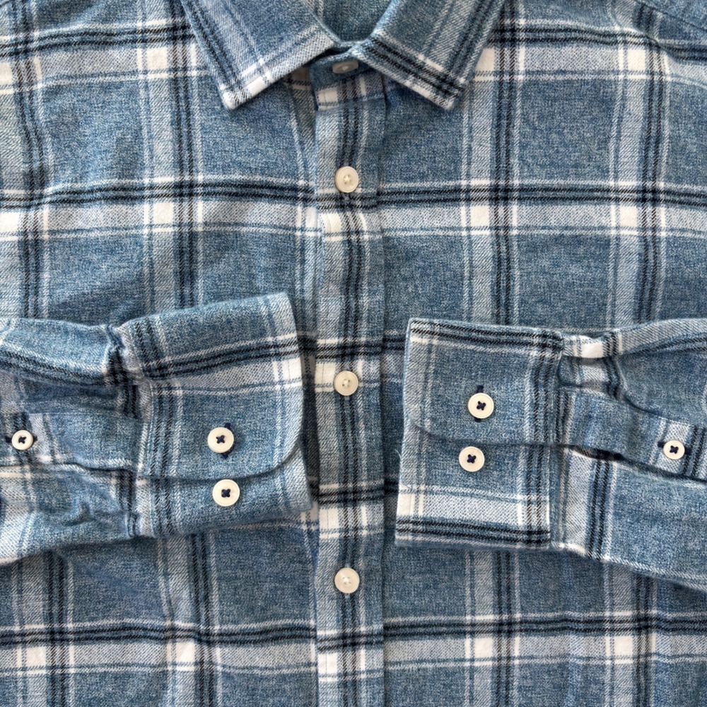 UNTUCKit Mens Large Slim Fit Blue Plaid Cotton Flannel Button Down Shirt - Picture 4 of 8